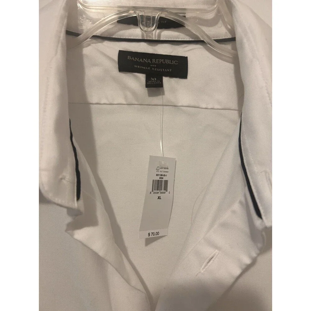 NWT Banana Republic Men's Stretch Poplin Button Up Shirt White Size XL Slim Fit